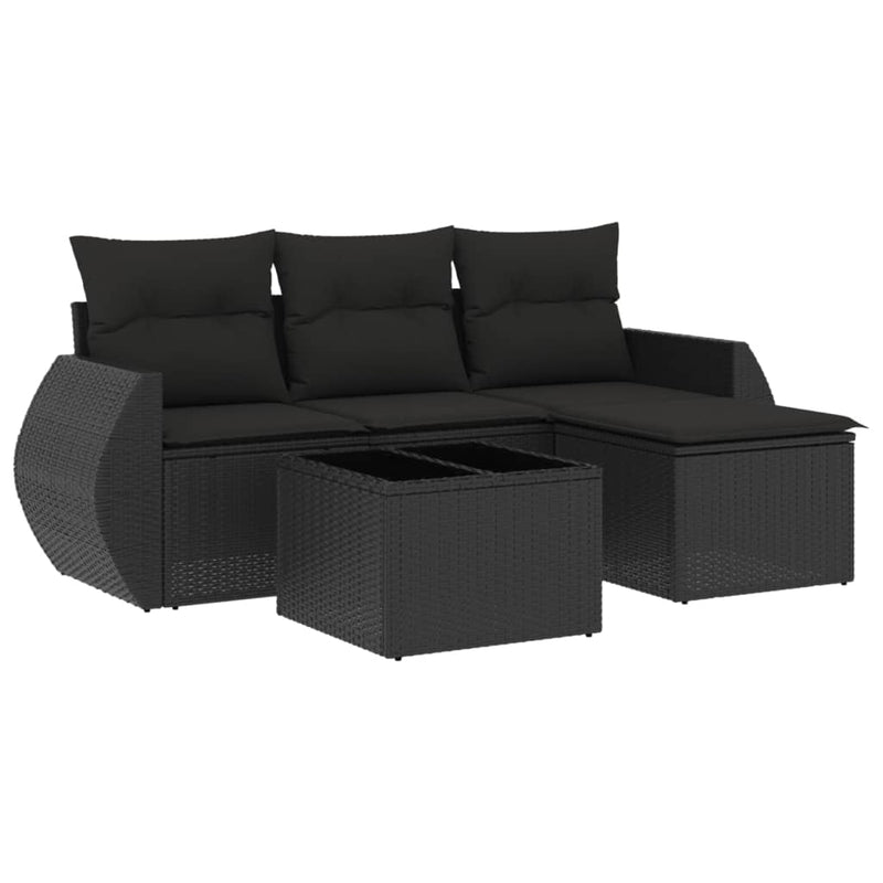 5 Piece Garden Sofa Set with Cushions Black Poly Rattan Payday Deals