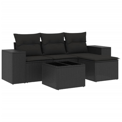 5 Piece Garden Sofa Set with Cushions Black Poly Rattan Payday Deals