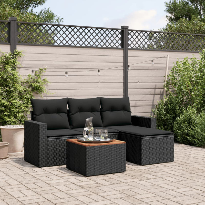 5 Piece Garden Sofa Set with Cushions Black Poly Rattan Payday Deals