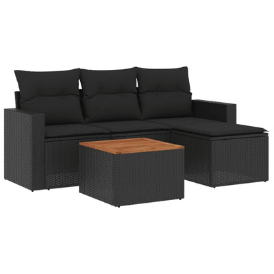 5 Piece Garden Sofa Set with Cushions Black Poly Rattan Payday Deals