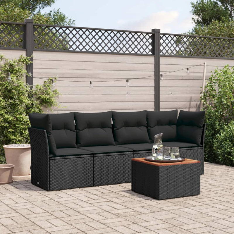 5 Piece Garden Sofa Set with Cushions Black Poly Rattan Payday Deals