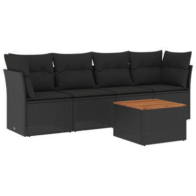 5 Piece Garden Sofa Set with Cushions Black Poly Rattan Payday Deals