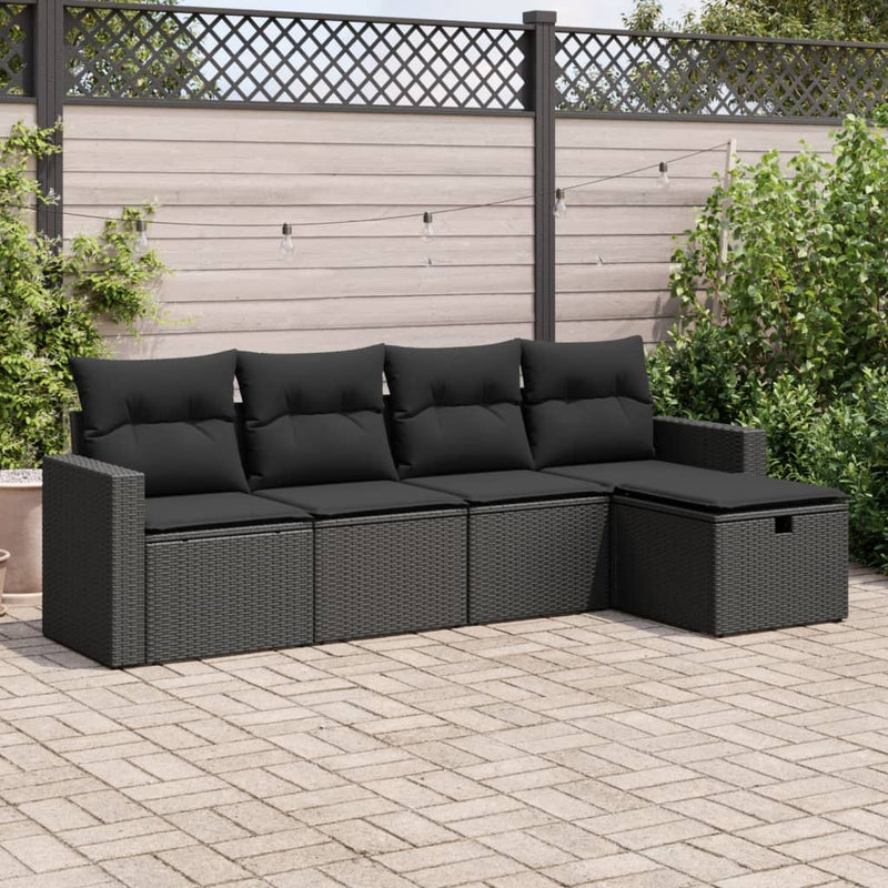 5 Piece Garden Sofa Set with Cushions Black Poly Rattan Payday Deals