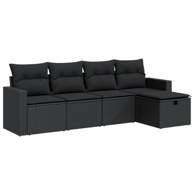 5 Piece Garden Sofa Set with Cushions Black Poly Rattan Payday Deals