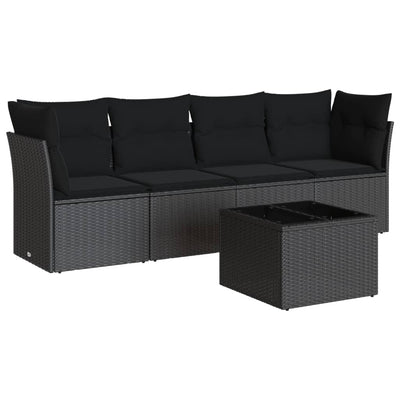 5 Piece Garden Sofa Set with Cushions Black Poly Rattan Payday Deals