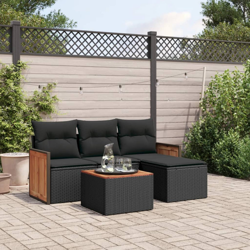 5 Piece Garden Sofa Set with Cushions Black Poly Rattan Payday Deals