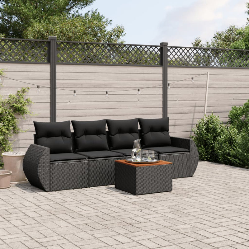 5 Piece Garden Sofa Set with Cushions Black Poly Rattan Payday Deals