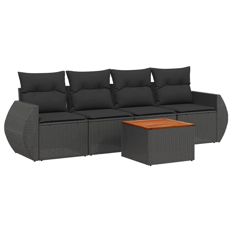 5 Piece Garden Sofa Set with Cushions Black Poly Rattan Payday Deals