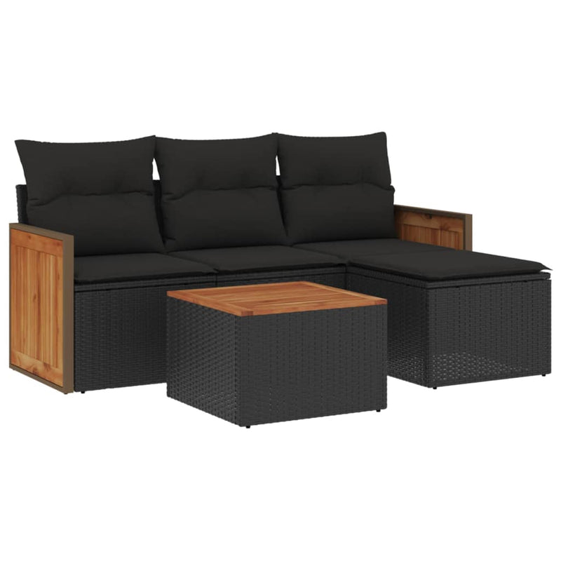 5 Piece Garden Sofa Set with Cushions Black Poly Rattan Payday Deals