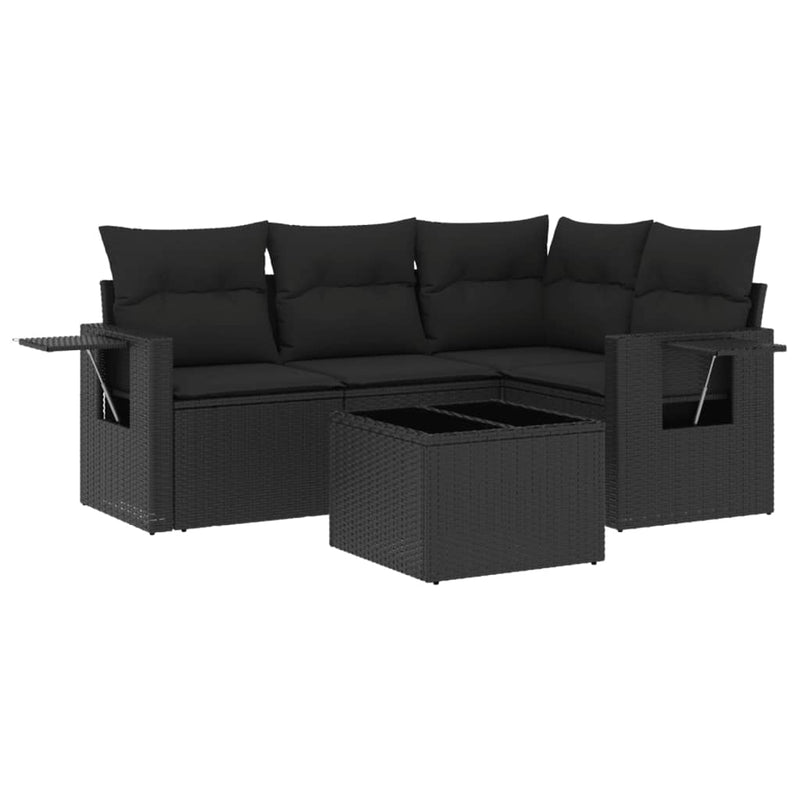 5 Piece Garden Sofa Set with Cushions Black Poly Rattan Payday Deals