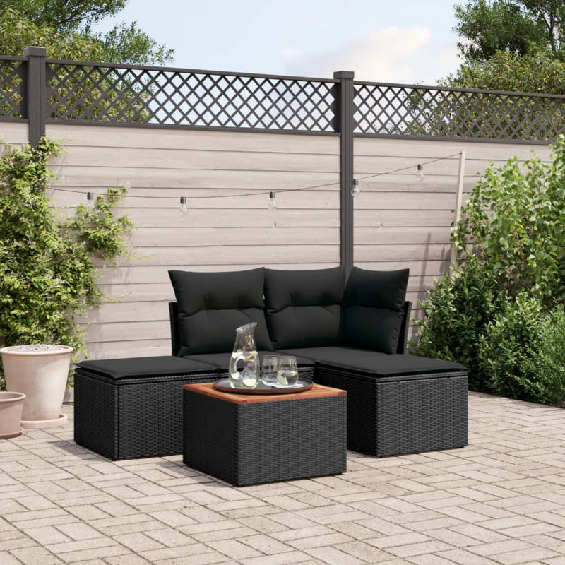 5 Piece Garden Sofa Set with Cushions Black Poly Rattan Payday Deals