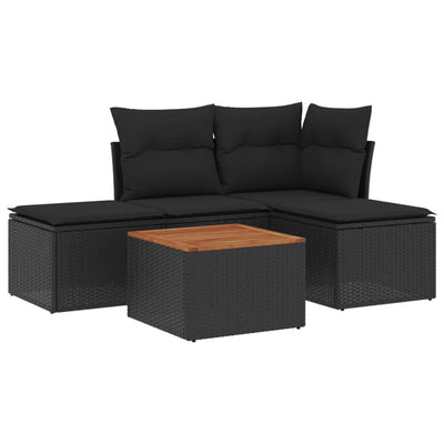 5 Piece Garden Sofa Set with Cushions Black Poly Rattan Payday Deals