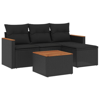 5 Piece Garden Sofa Set with Cushions Black Poly Rattan Payday Deals