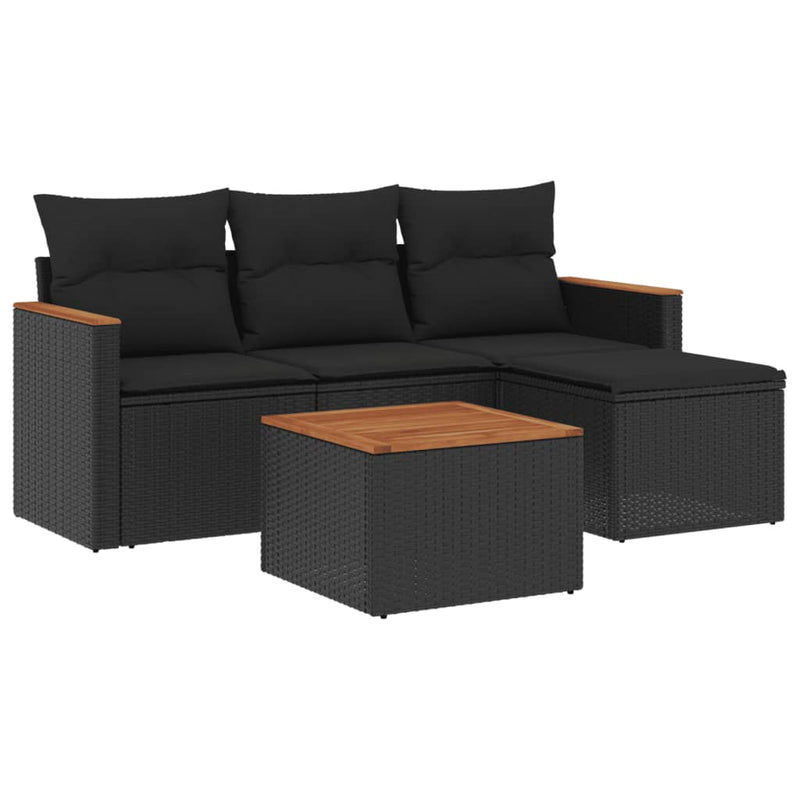 5 Piece Garden Sofa Set with Cushions Black Poly Rattan Payday Deals