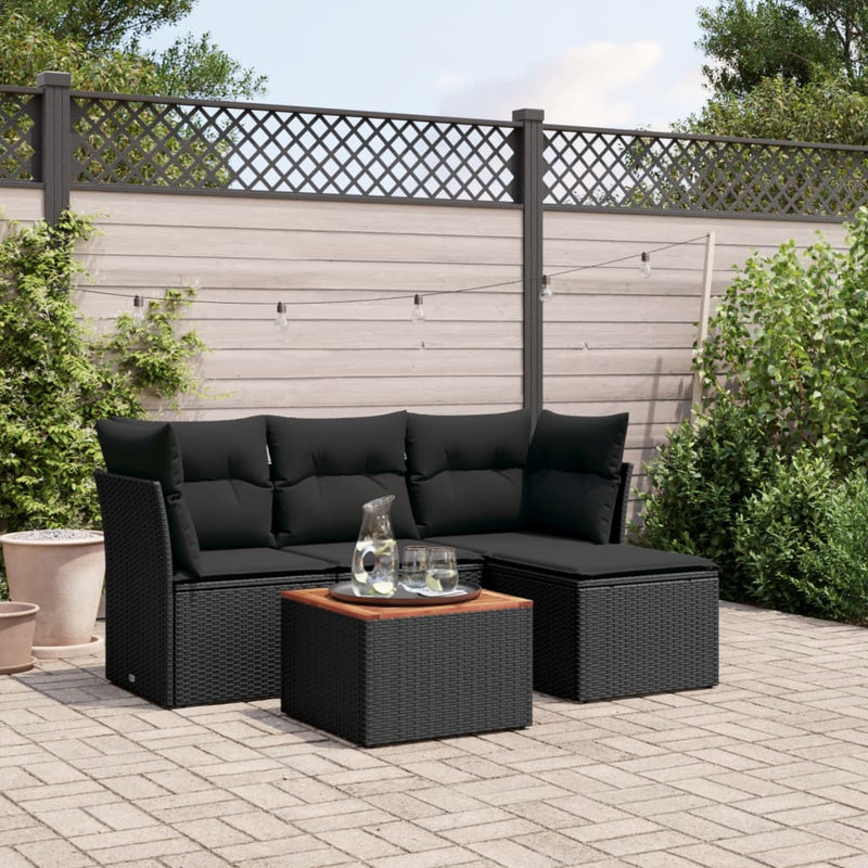 5 Piece Garden Sofa Set with Cushions Black Poly Rattan Payday Deals