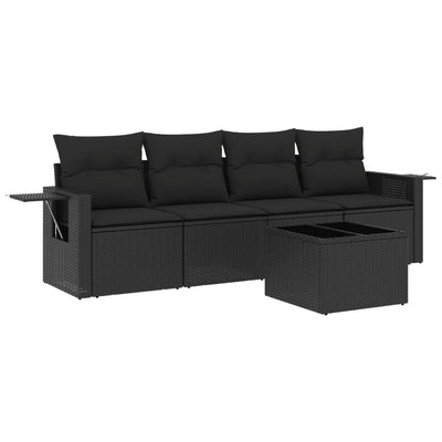 5 Piece Garden Sofa Set with Cushions Black Poly Rattan Payday Deals