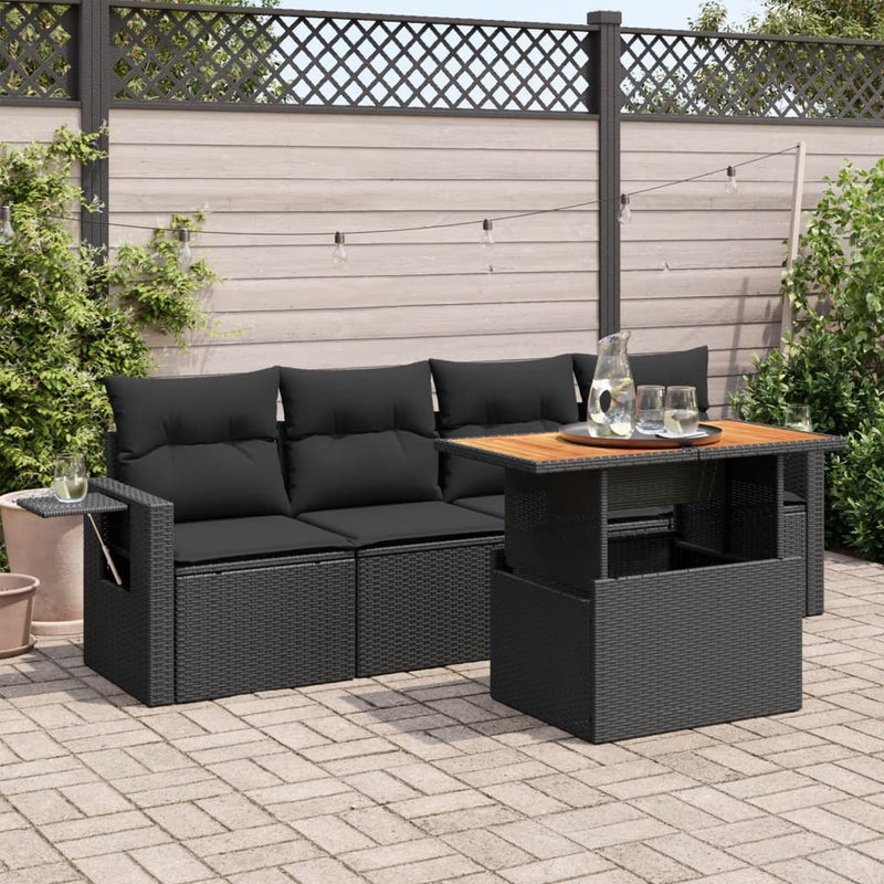 5 Piece Garden Sofa Set with Cushions Black Poly Rattan Payday Deals