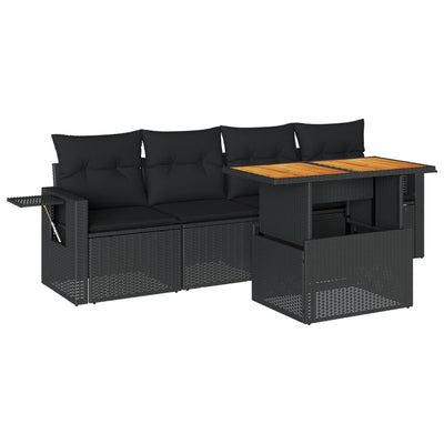 5 Piece Garden Sofa Set with Cushions Black Poly Rattan Payday Deals