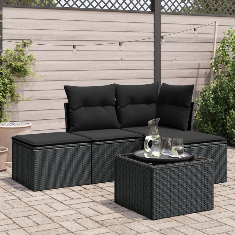 5 Piece Garden Sofa Set with Cushions Black Poly Rattan Payday Deals