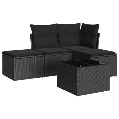 5 Piece Garden Sofa Set with Cushions Black Poly Rattan Payday Deals