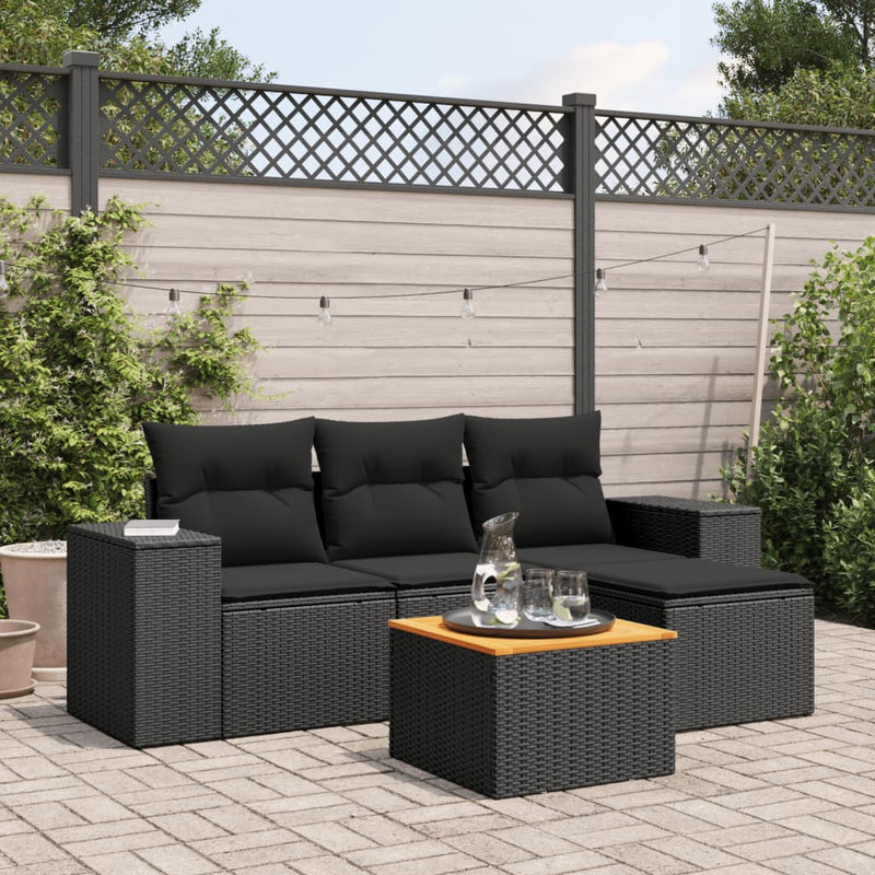 5 Piece Garden Sofa Set with Cushions Black Poly Rattan Payday Deals