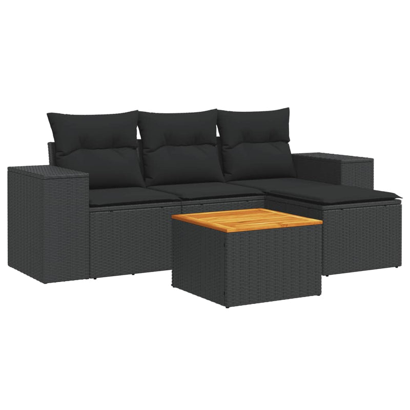 5 Piece Garden Sofa Set with Cushions Black Poly Rattan Payday Deals