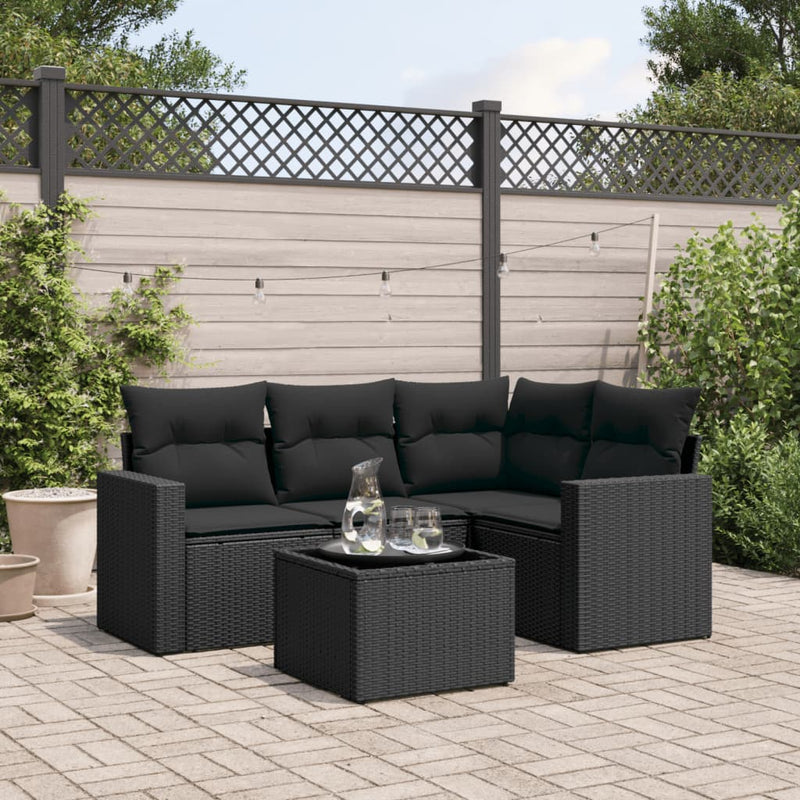 5 Piece Garden Sofa Set with Cushions Black Poly Rattan Payday Deals