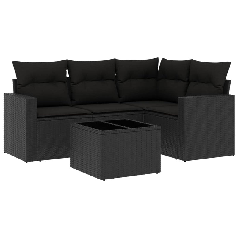 5 Piece Garden Sofa Set with Cushions Black Poly Rattan Payday Deals