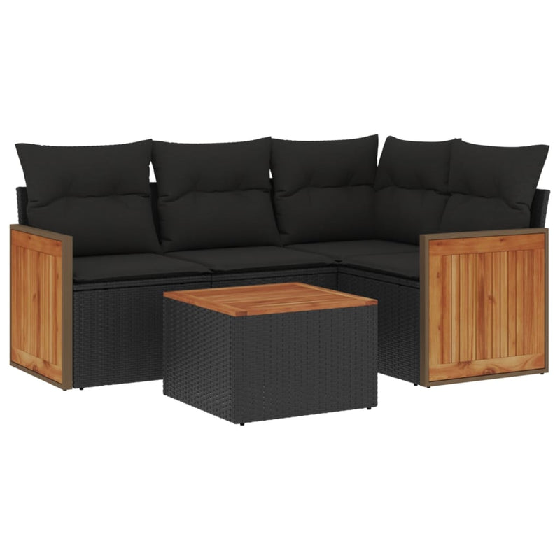 5 Piece Garden Sofa Set with Cushions Black Poly Rattan Payday Deals