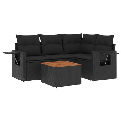 5 Piece Garden Sofa Set with Cushions Black Poly Rattan Payday Deals