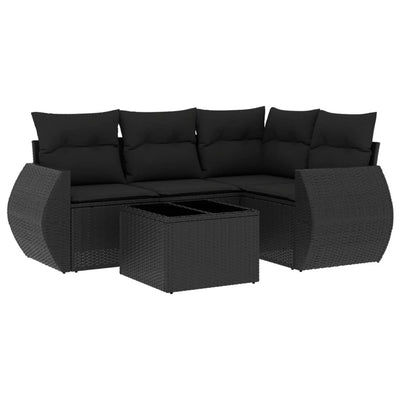 5 Piece Garden Sofa Set with Cushions Black Poly Rattan Payday Deals