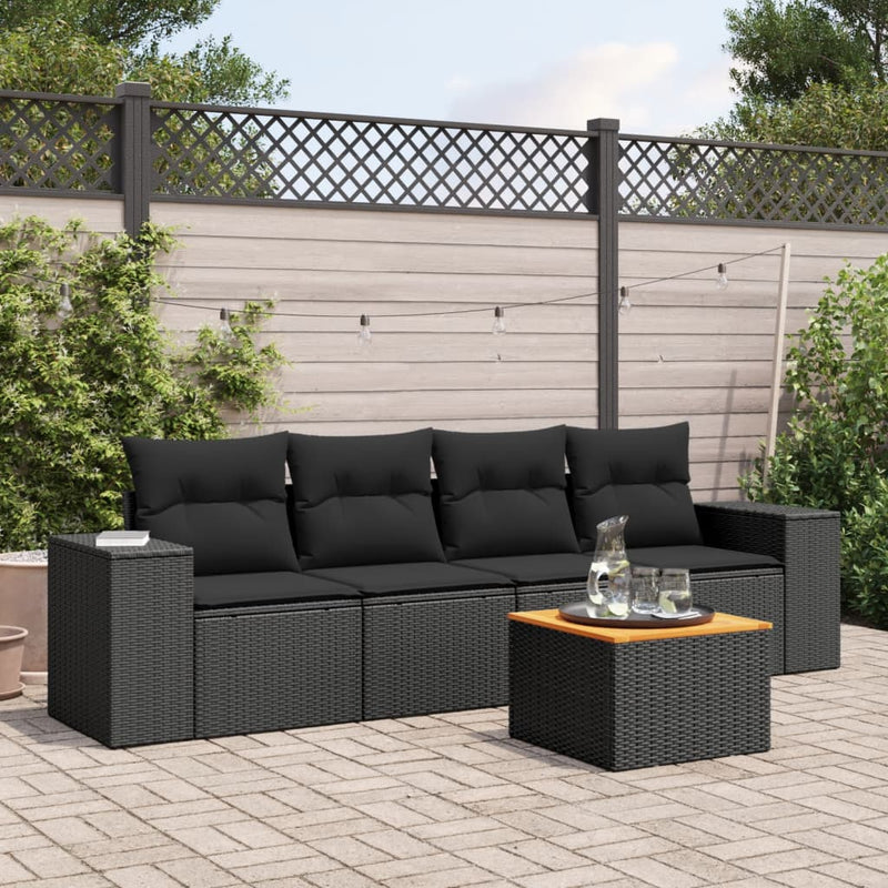 5 Piece Garden Sofa Set with Cushions Black Poly Rattan Payday Deals