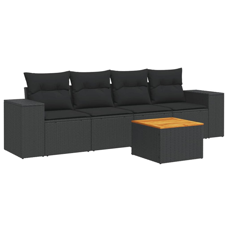 5 Piece Garden Sofa Set with Cushions Black Poly Rattan Payday Deals