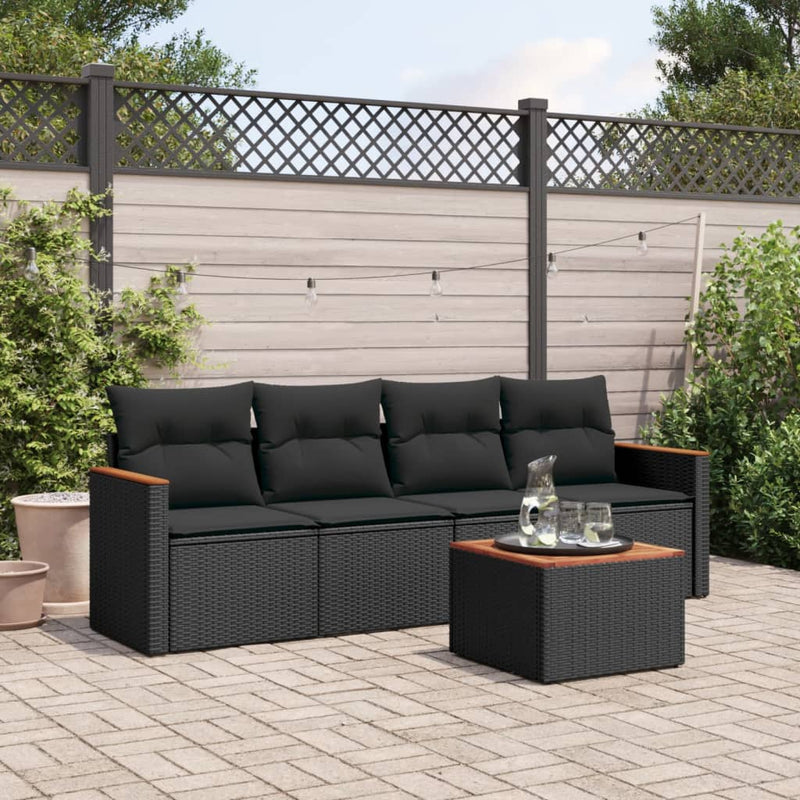 5 Piece Garden Sofa Set with Cushions Black Poly Rattan Payday Deals