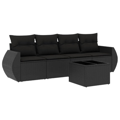 5 Piece Garden Sofa Set with Cushions Black Poly Rattan Payday Deals