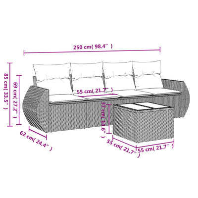 5 Piece Garden Sofa Set with Cushions Black Poly Rattan Payday Deals