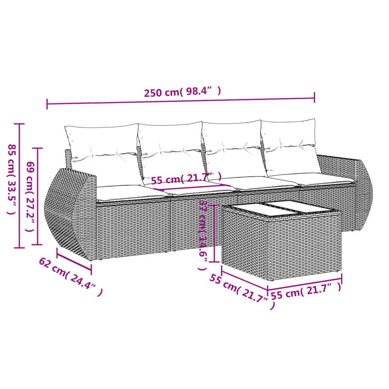 5 Piece Garden Sofa Set with Cushions Black Poly Rattan Payday Deals