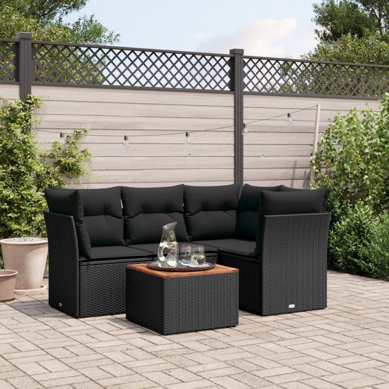 5 Piece Garden Sofa Set with Cushions Black Poly Rattan Payday Deals