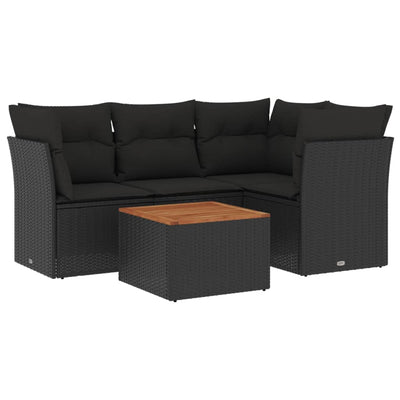 5 Piece Garden Sofa Set with Cushions Black Poly Rattan Payday Deals