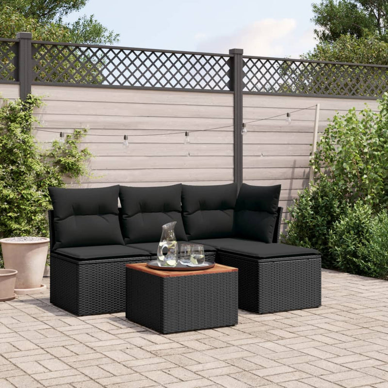 5 Piece Garden Sofa Set with Cushions Black Poly Rattan Payday Deals