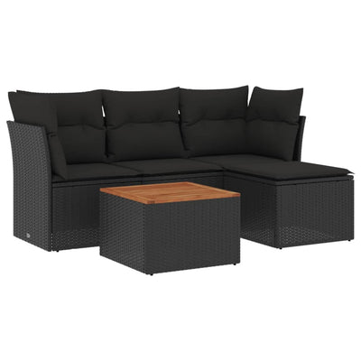 5 Piece Garden Sofa Set with Cushions Black Poly Rattan Payday Deals