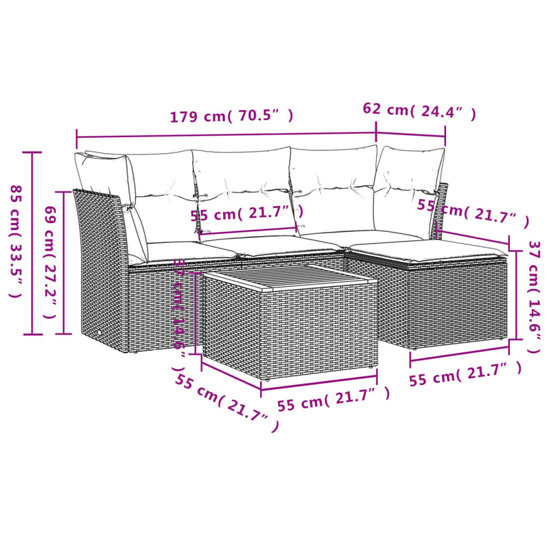 5 Piece Garden Sofa Set with Cushions Black Poly Rattan Payday Deals