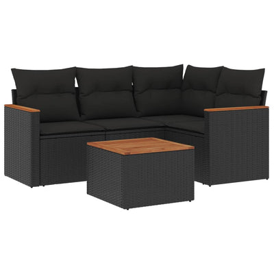 5 Piece Garden Sofa Set with Cushions Black Poly Rattan Payday Deals