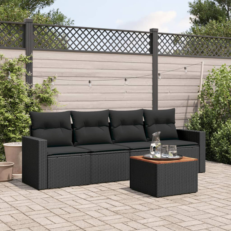 5 Piece Garden Sofa Set with Cushions Black Poly Rattan Payday Deals