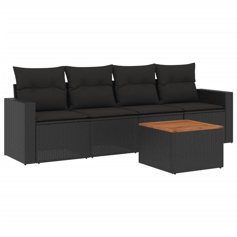 5 Piece Garden Sofa Set with Cushions Black Poly Rattan Payday Deals