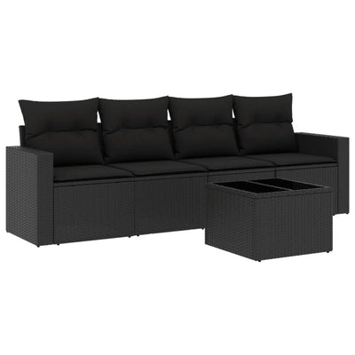 5 Piece Garden Sofa Set with Cushions Black Poly Rattan Payday Deals