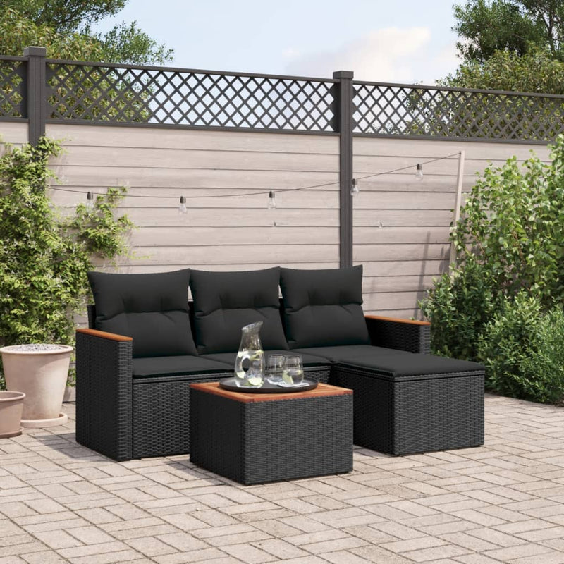 5 Piece Garden Sofa Set with Cushions Black Poly Rattan Payday Deals