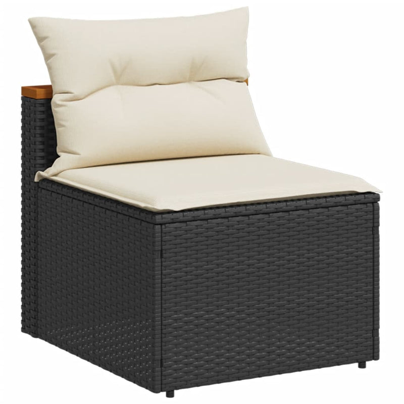 5 Piece Garden Sofa Set with Cushions Black Poly Rattan Acacia Payday Deals