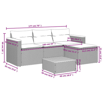 5 Piece Garden Sofa Set with Cushions Black Poly Rattan Acacia Payday Deals
