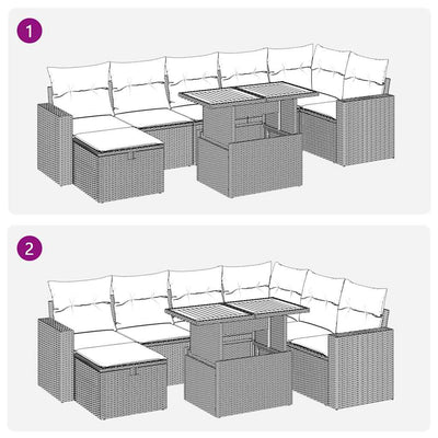 5 Piece Garden Sofa Set with Cushions Black Poly Rattan Acacia Payday Deals